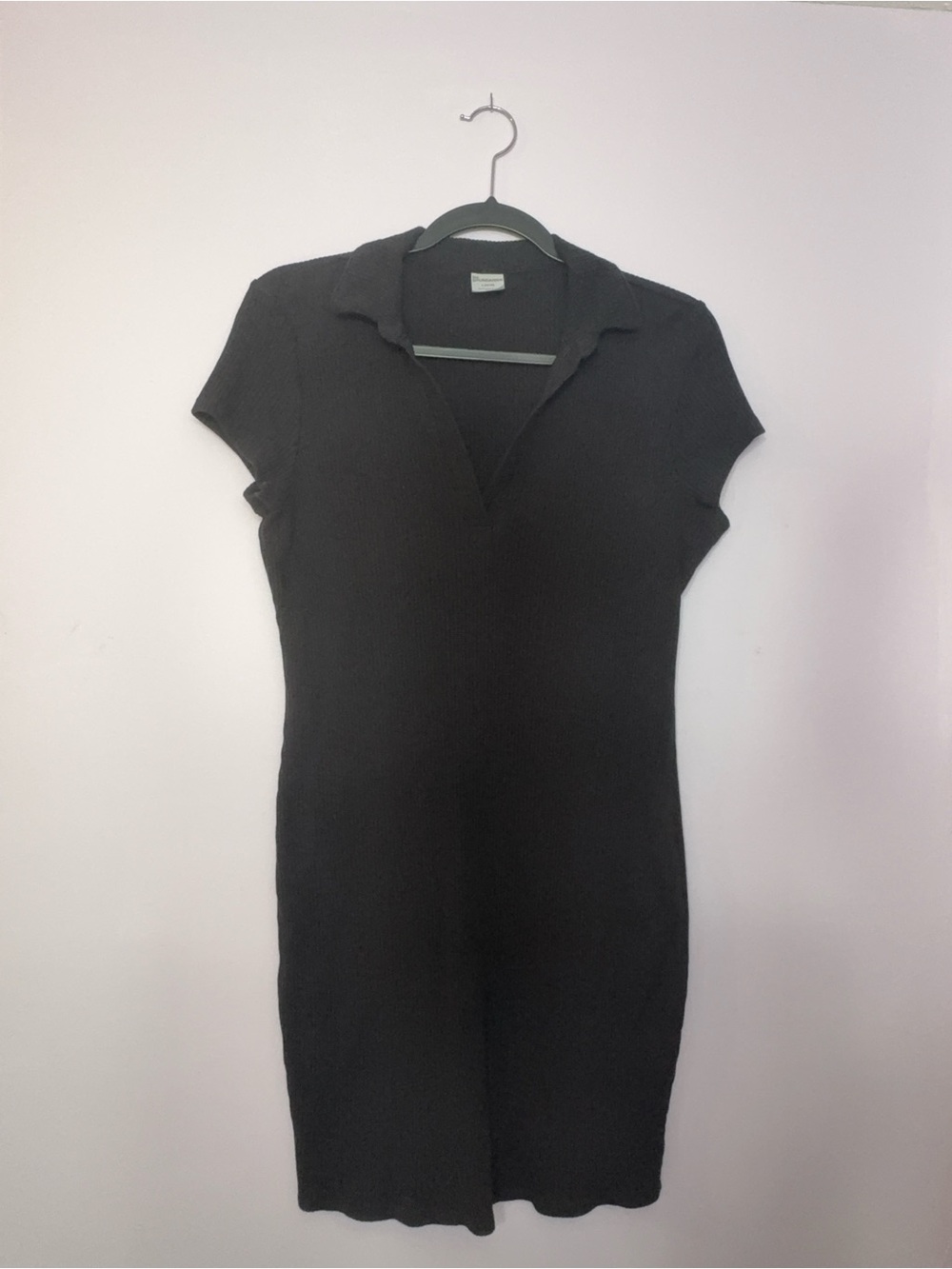 No Boundaries Black Ribbed Polo Midi Dress